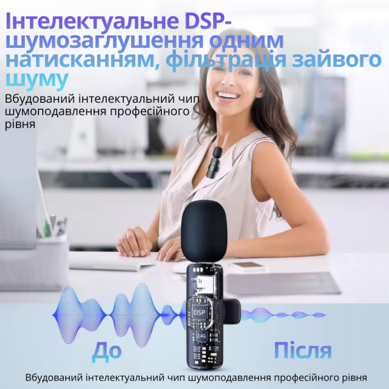 Микрофоны беспроводные петличные с шумоподавлением ONELEADER K15,подключение разъёмы 3в1 Type C, 3.5mm Headphone,Lightning Кам'янець-Подільський