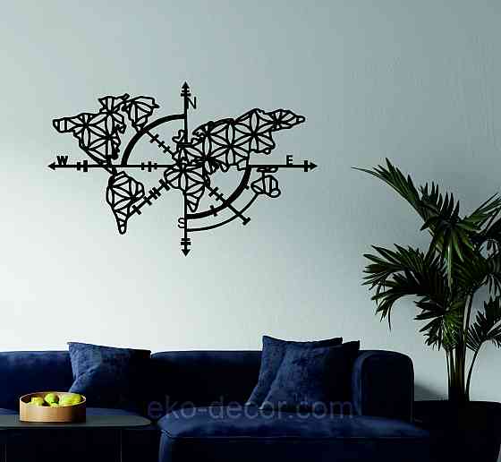 Декоративне настінне 3D Панно «Карта Компас», Декор на стіну з об'ємом Київ