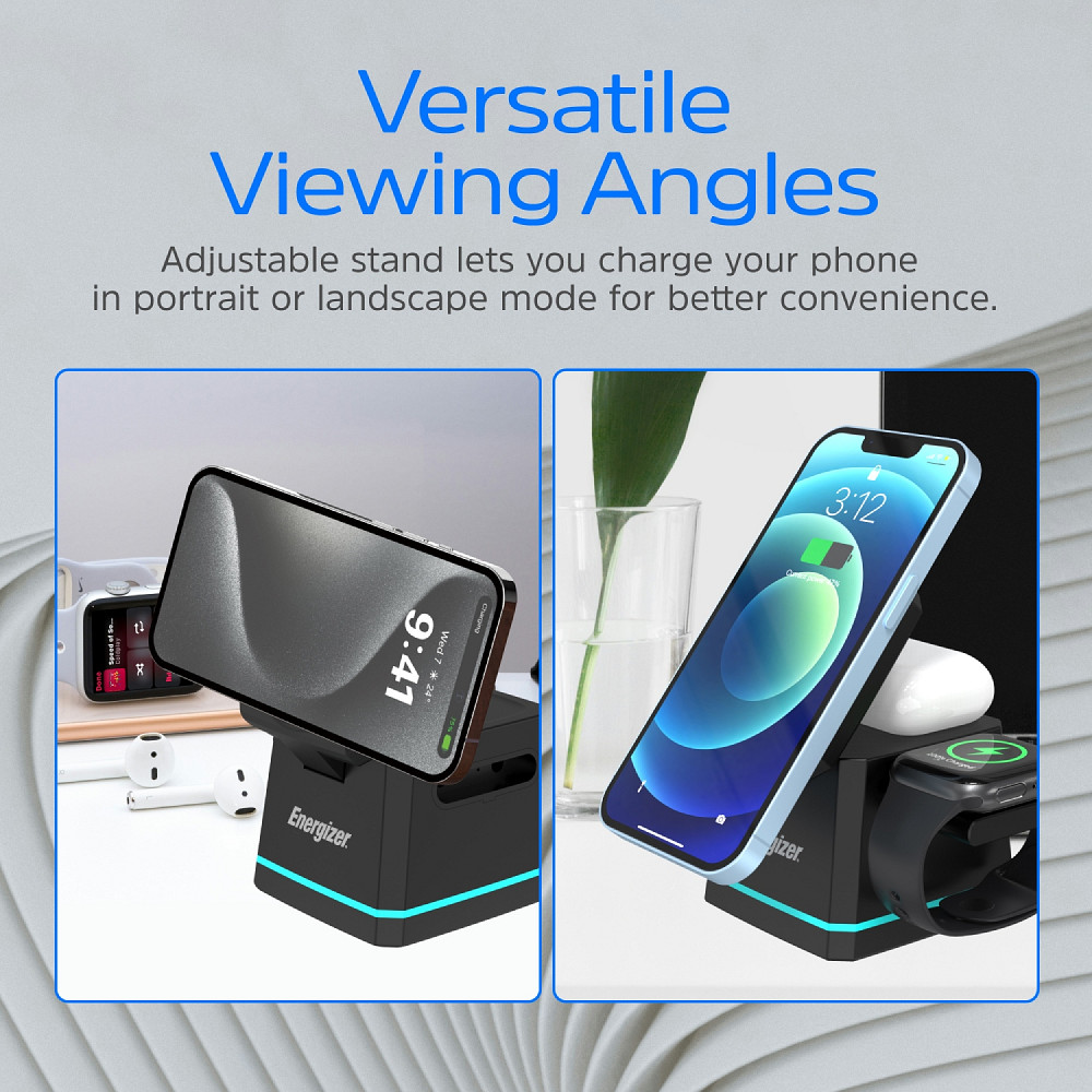 Зарядний пристрій 15W 3-in-1 Magnetic Wireless Fast Charger black Energizer Винница - изображение 7