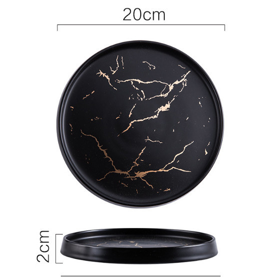 Тарелка Мраморная роскошь фарфоровая  20 см 541 грамм!!  Столовая тарелка мраморный рисунок ЧЕРНАЯ Кременчуг - изображение 1