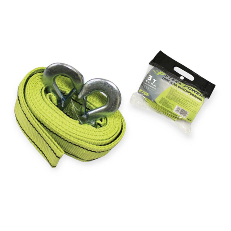 Трос лента 3 т х 6,0м х 60мм крюк/салат/кулек/полипропилен steel power буксир. Мукачево - изображение 1