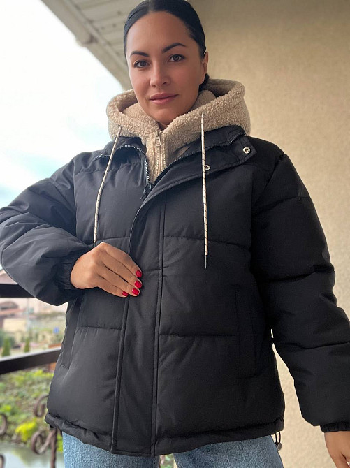 Куртка женская Lady Yep 8096 оверсайз с капюшоном и мехом тедди черная, черный, 46 Киев - изображение 13