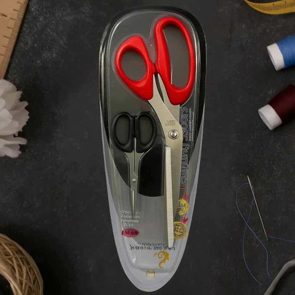 Ножиці кравецькі з нержавіючої сталі з пластиковою ручкою для шиття, набір ножиць 2в1, червоного кольору Кам'янець-Подільський - фото 4
