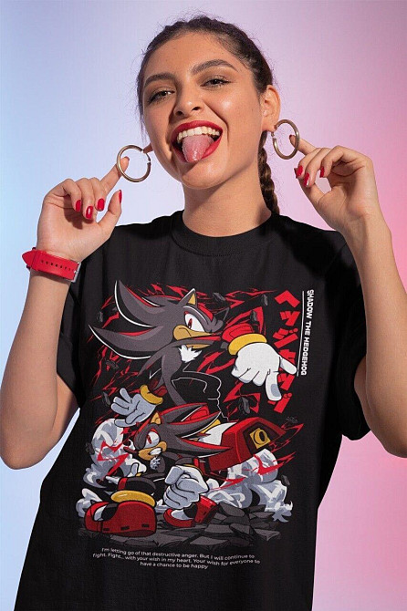 Футболка для мальчика аниме Схадов Хедгехог Хероес Соник оверсайз (рост от 165 до 180 ) Черний AnimeJ0015m Днепр - изображение 1