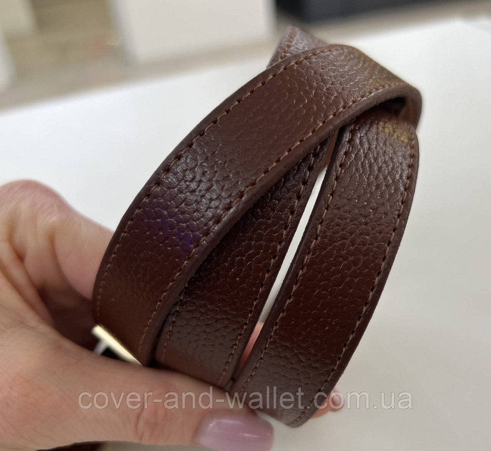 Стильный тонкий женский ремень в коричневом цвете в стиле Hermes 20 мм Puos Киев - изображение 14
