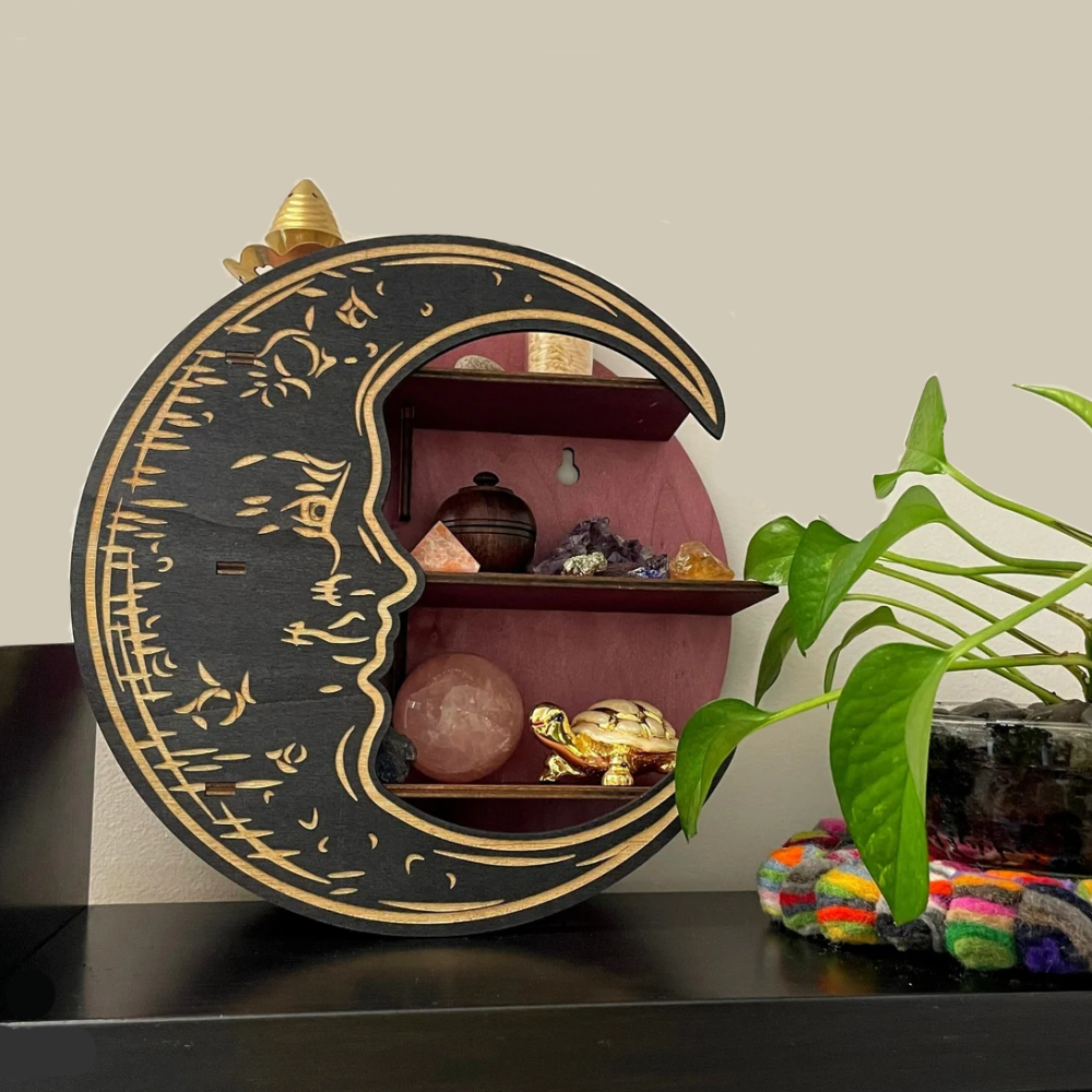 Настенная полка Луна, органайзер с 3 полками для украшений и декора, деревянная полка полумесяц, цвет Purple Каменец-Подольский - изображение 1