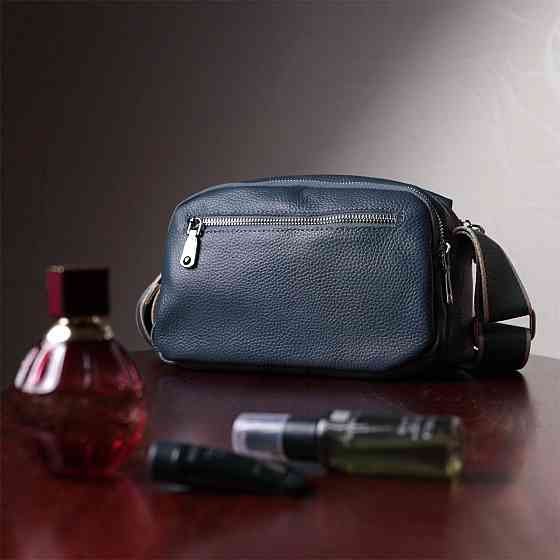 Отменная сумка на каждый день с двумя отделениями из натуральной кожи Vintage 22595 Синяя Киев