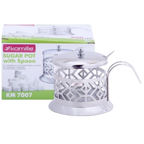 Цукорниця з ложкою та кришкою 200мл скло/нержавіюча сталь 7007 KAMILLE Житомир - фото 3