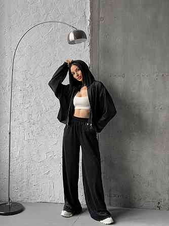 Женский прогулочный костюм двойка: кофта и штаны турецкий велюр Черный, 42/44 Одесса