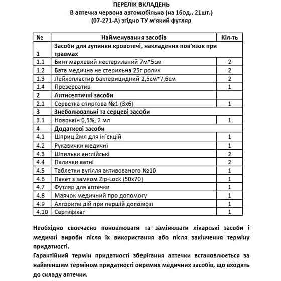 Аптечка автомобільна АМА-1 червона сумка в плівці (16од., 21шт.) Вінниця