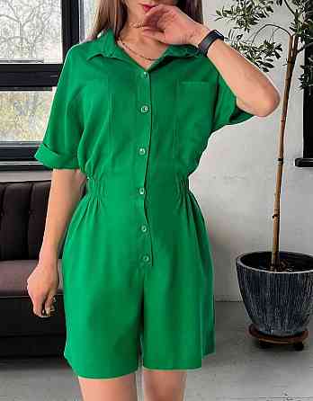 Легкий жіночий базовий комбінезон льон Зелений, 48 Одеса