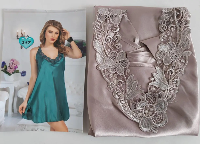 Женская атласная ночнушка Jasmin (Бежевый) 2XL Винница - изображение 2