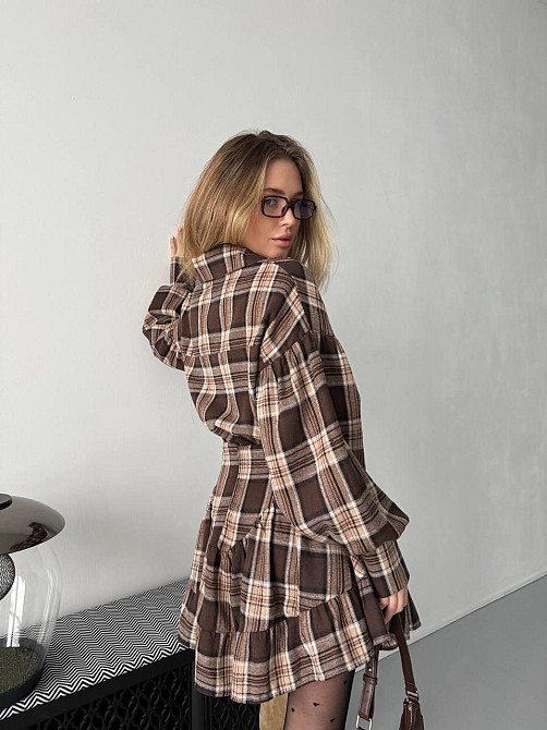Жіночий стильний костюм-двійка: сорочка та спідниця в карту тіар Шоколадний, 42/44 Одеса - фото 10