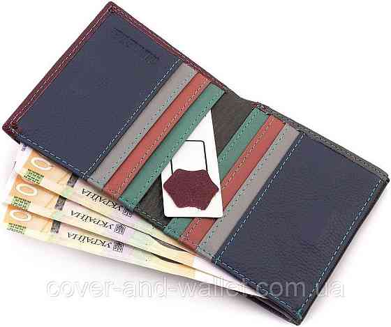 Маленький жіночий гаманець із натуральної шкіри чорно-червоний ST Leather Київ