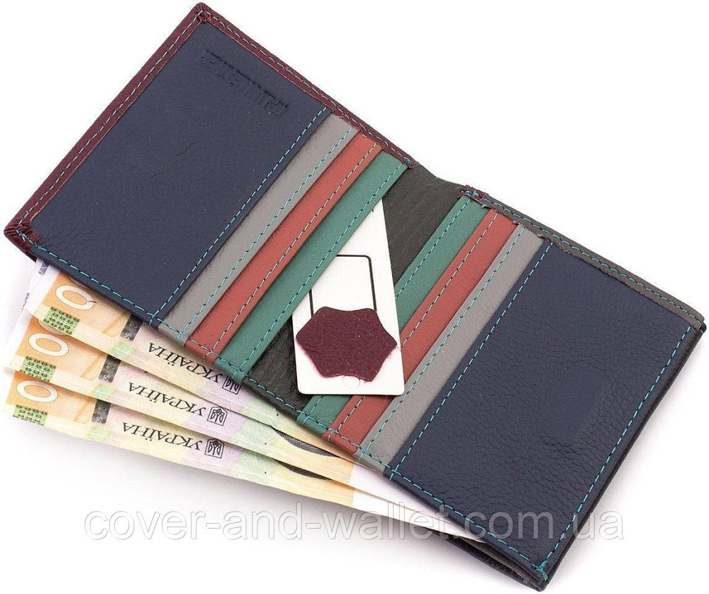 Маленький жіночий гаманець із натуральної шкіри чорно-червоний ST Leather Київ - фото 5