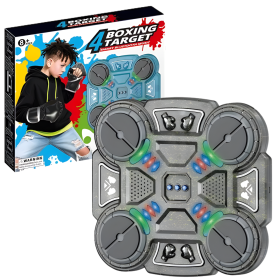 Тренажер для бокса на 4 цели с перчатками детская мишень, аккумуляторный музыкальный с Bluetooth цвет прозрачно черный Каменец-Подольский