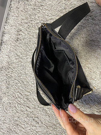 Стильная тонкая мужская сумка на плечо из итальянской кожи черного цвета PS Leather Киев - изображение 4