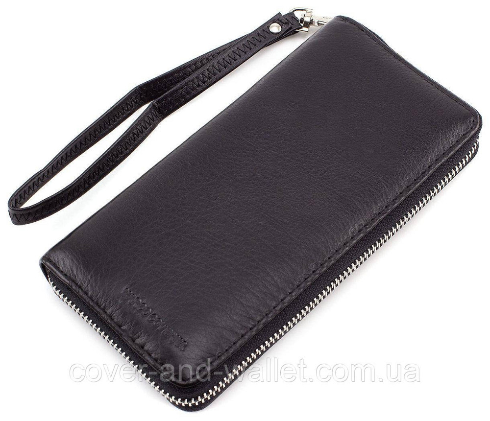 Кожаный кошелек черного цвета на молнии Marco Coverna 7002-1 Киев - изображение 2