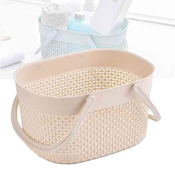 Пластиковий кошик з ручками, 26×15×20см, органайзер для дому, кошик для ванної, бежевий колір Кам'янець-Подільський