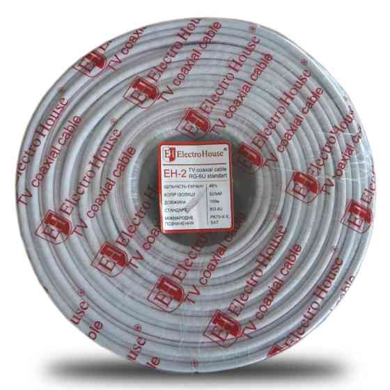 Кабель коаксиальный RG-6U 48% обмеденная сталь 1.02 ПВХ, белый, 100 м Днепр