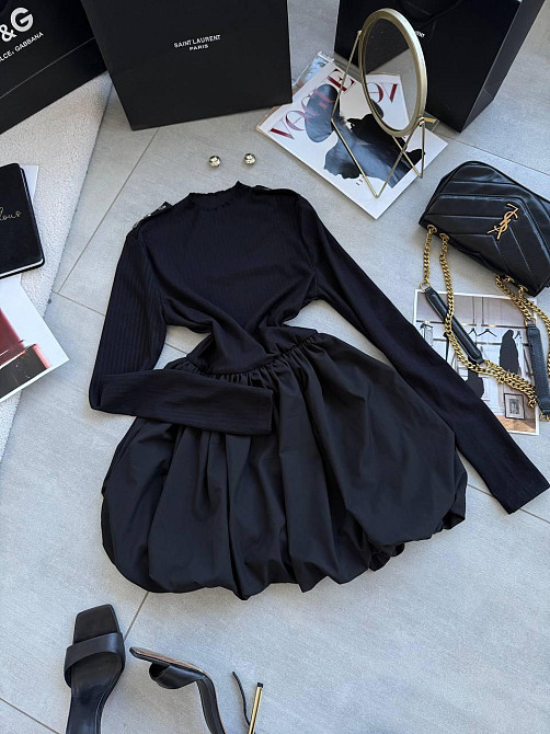 Женское базовое платье с пышной юбочкой рубчик+софт Черный, 42/44 Одесса - изображение 9