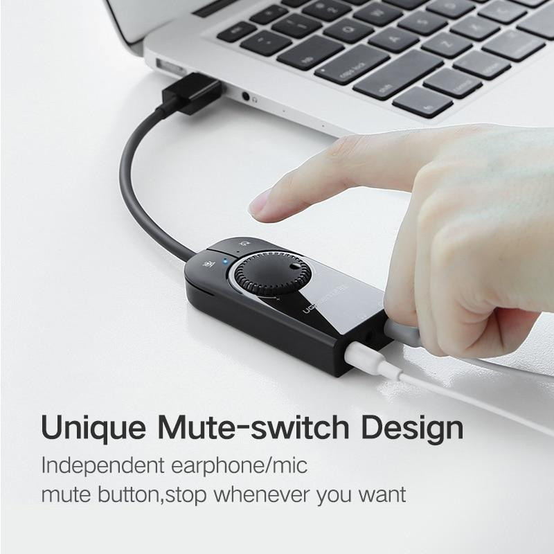 Зовнішня звукова карта Ugreen USB 2.0 c регулятором гучності CM129 (Чорна, 15см) Николаев - изображение 4