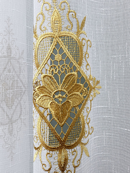 Тюль VR-Textil 1803т Льон з мереживом Білий з золотистим 300х250 см (42-1309) Київ - фото 13