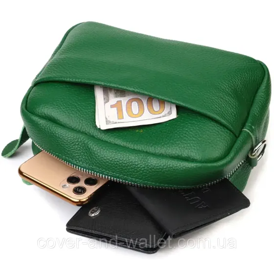 Модная женская сумка кросс-боди из натуральной кожи зеленого цвета Leather Collection Киев