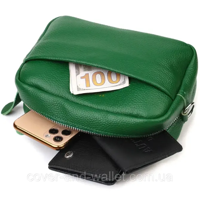 Модная женская сумка кросс-боди из натуральной кожи зеленого цвета Leather Collection Киев - изображение 4