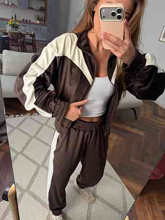 Жіночий велюровий костюм зі вставками Шоколадний, 48/52 Харків