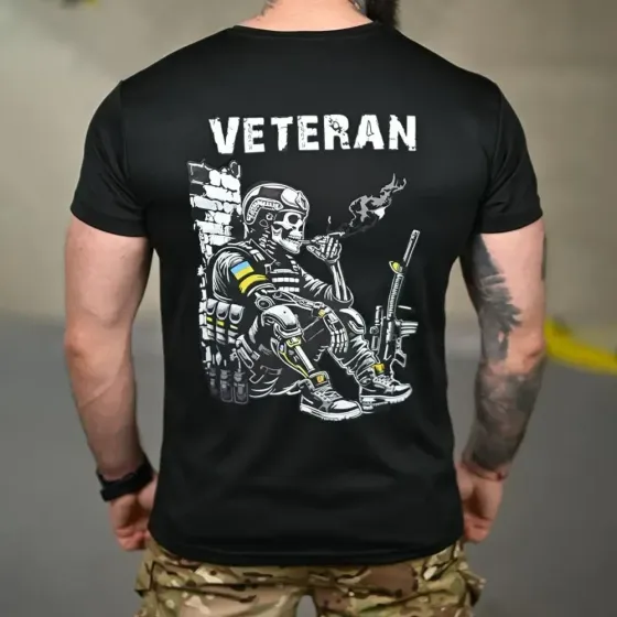 Потовідвідна футболка Selion з принтом Veteran чорна розмір 52 Одеса