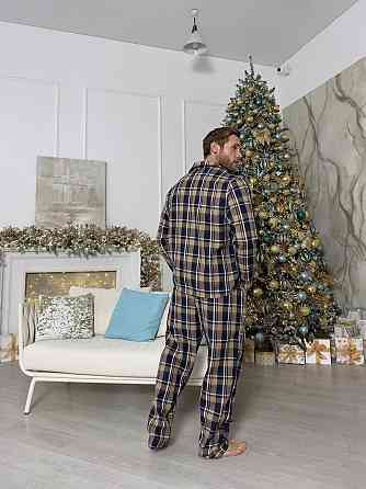 Піжама чоловіча COSY з фланелі (штани+сорочка) клітина синьо-коричнева Київ