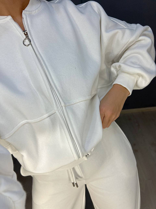 Костюм жіночий Quzen 472-388 пілот блискавка брюки палаццо широкі фліс білий, білий, S Київ - фото 8