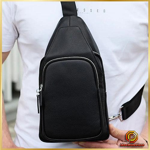 Мужская кожаная сумка слинг через плечо из натуральной кожи черная TIDING BAG Киев - изображение 1