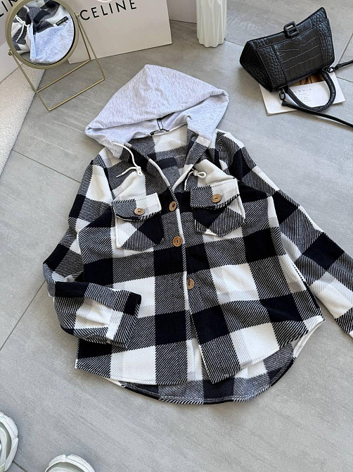 Женская теплая оверсайз рубашка с капюшоном турецкий двусторонний флис Полар Серый, 48/52 Одесса - изображение 1