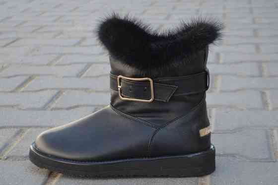 Угги жіночі YDG чорні натуральна шкіра висота 16см (1714) Коломыя