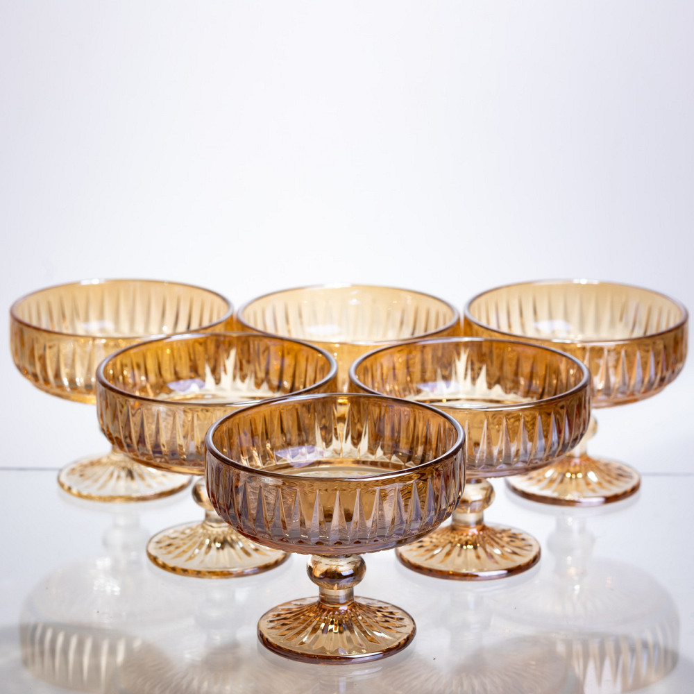 Набір креманок на ніжці 6 штук із товстого скла бурштиновий HP-19-249 Коломыя - изображение 1
