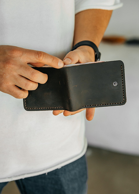 Чоловічий гаманець із натуральної шкіри, місткий гаманець, чоловічий на кнопці гаманець із Crazy HorseMasterSem Київ - фото 3