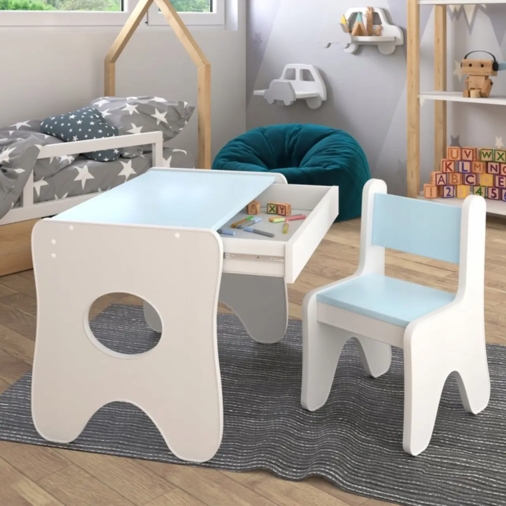 Набор детской мебели столик с ящиком и стульчик 70х45х51см (Белый с голубым) Винница - изображение 8