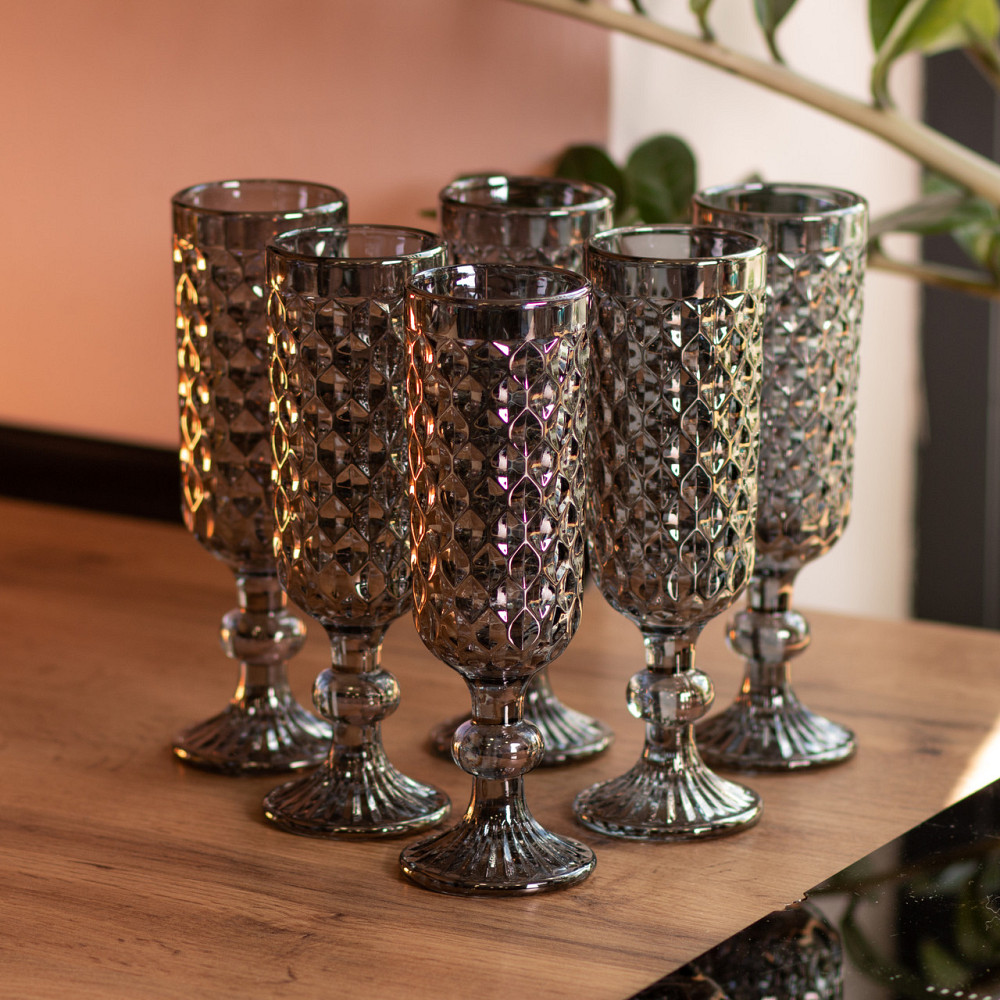 Набір келихів для шампанського 6 штук по 160 (мл) Сірий HP-19-115 Коломия - фото 4