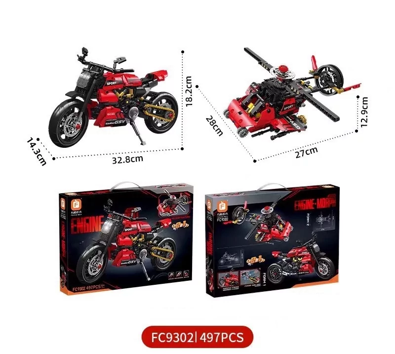 Конструктор 2в1 Engine-Morph Мотоцикл + Вертолет FC9302 (497 деталей) Киев - изображение 2