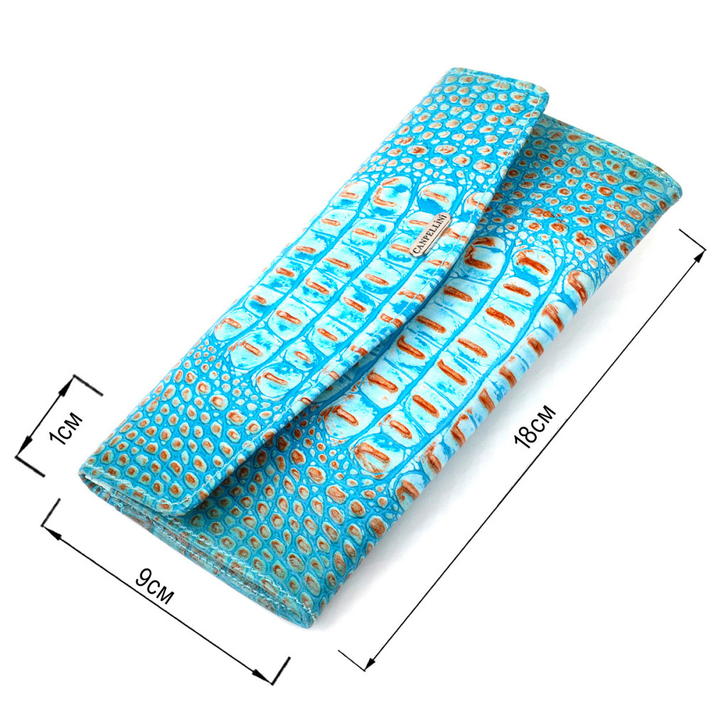 Чудове портмоне для жінок з натуральної шкіри з тисненням під крокодила CANPELLINI 21703 Блакитне Київ - фото 8