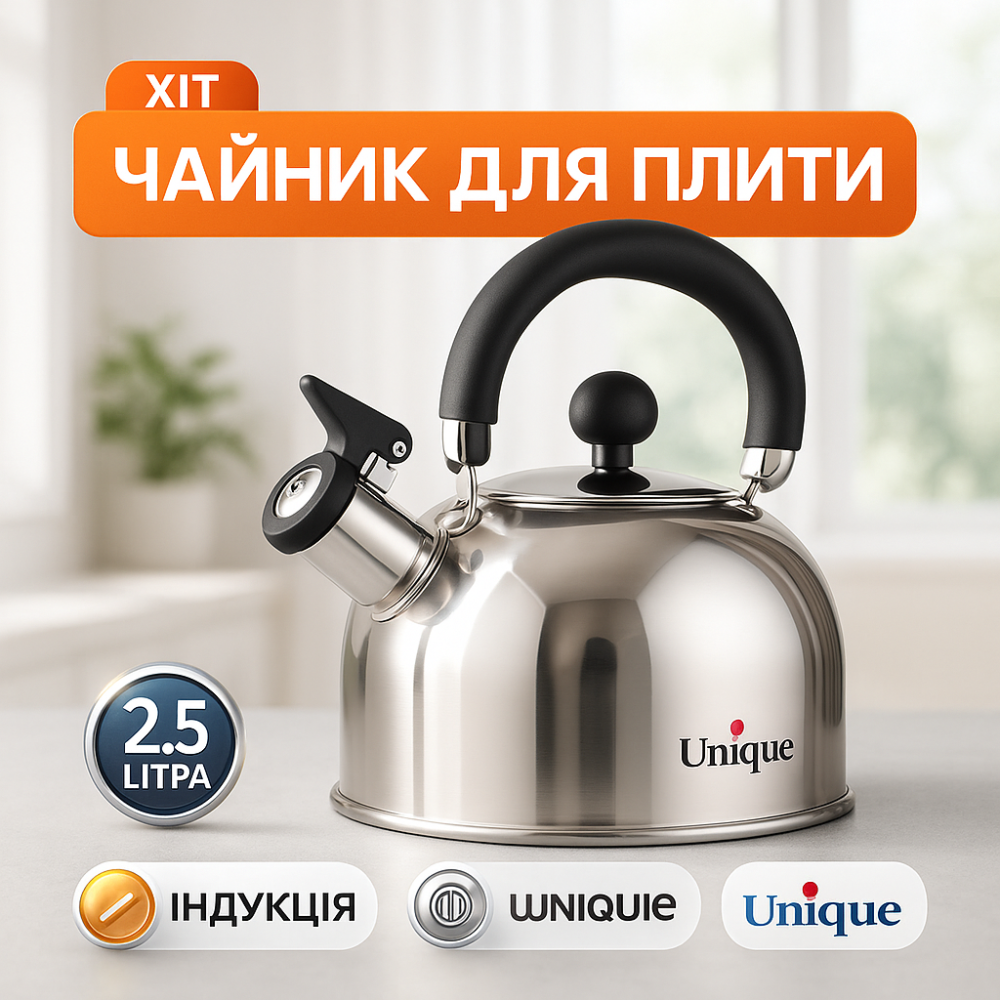 Чайник газовий красивий Unique UN-5302, Чайник з нержавіючої сталі якісний металевий газовий BG-75 Львів - фото 11