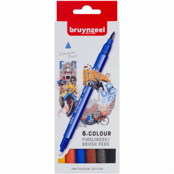 Набір лінерів-пензлів BRUSHPEN Amsterdam двосторонніх 6кол Bruynzeel Київ