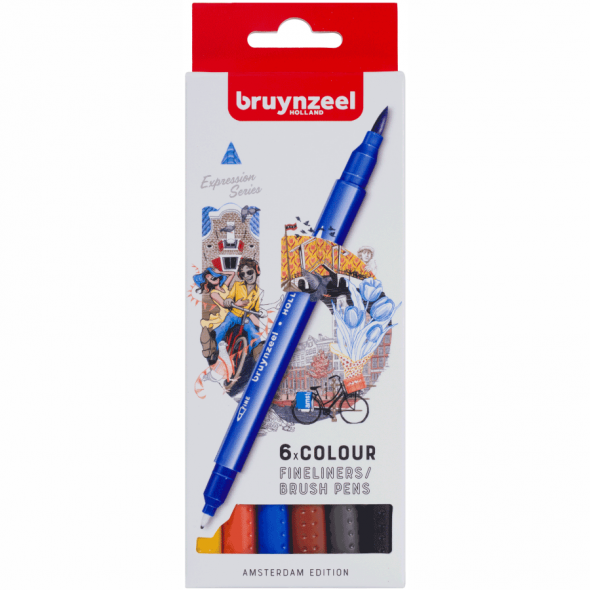 Набір лінерів-пензлів BRUSHPEN Amsterdam двосторонніх 6кол Bruynzeel Київ - фото 1