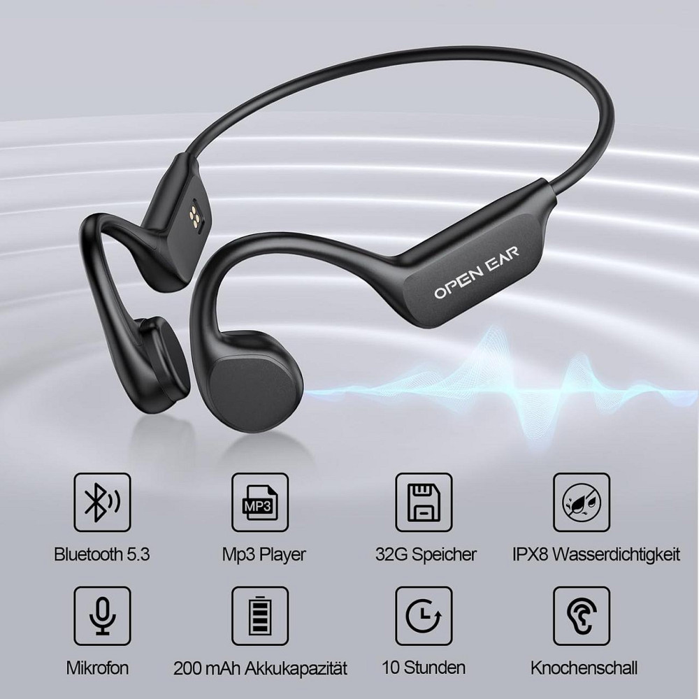 Костные наушники для плавания водонепроницаемые Open Ear IPX8 с MP3 32GB, Bluetooth, спортивные открытого типа Киев - изображение 3