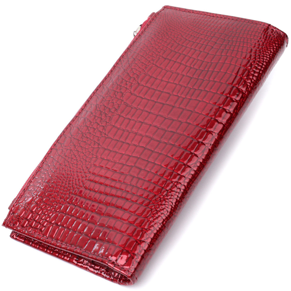 Лакированный яркий кошелек с фактурой под рептилию из натуральной кожи ST Leather 22715 Красный Киев - изображение 2