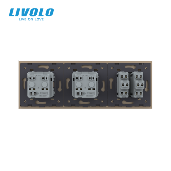 LIVOLO Двоклавішний вимикач з подвійною розеткою Livolo золотий скло (VL-C7C2EUK2-13) Коломыя