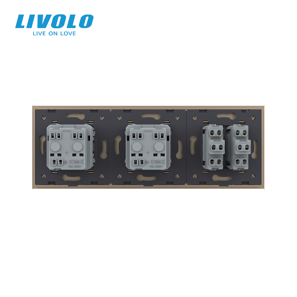 LIVOLO Двоклавішний вимикач з подвійною розеткою Livolo золотий скло (VL-C7C2EUK2-13) Коломыя - изображение 4