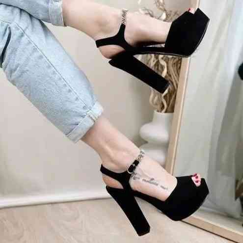 Жіночі Чорні Босоніжки на Каблуці Замшеві Модельні (розміри: 39,40) — 4-7 Дніпро